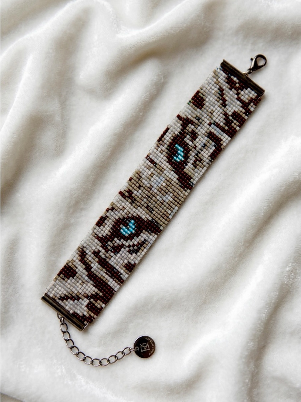 Snow Leopard Loomed Seed Bead Bracelet - Handmade